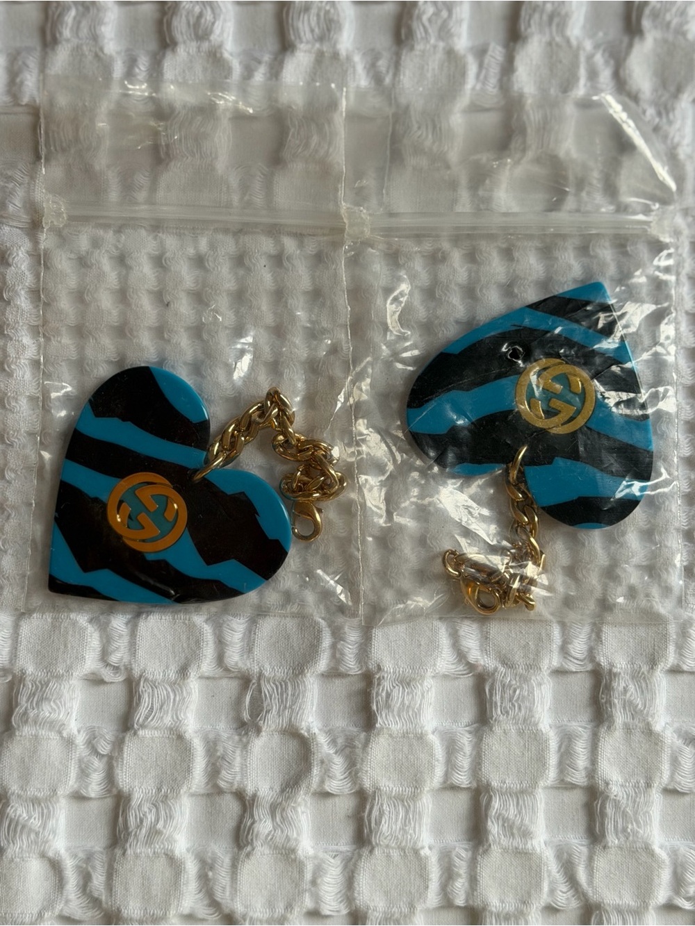 Gucci Blue and Black Heart Charm Key & Card Holders with Gold GG